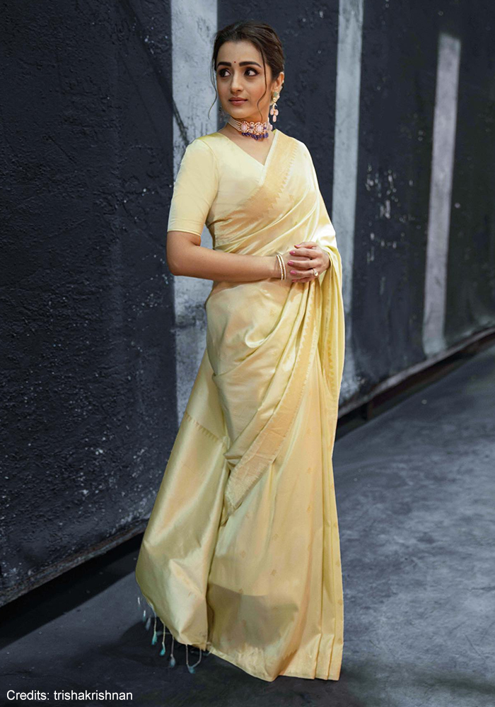 Look 7: The Pastel Yellow Tissue Saree