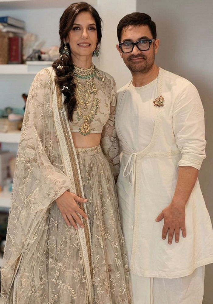 Aamir Khan and Gauri Spratt in Sabyasachi outfits for their wedding