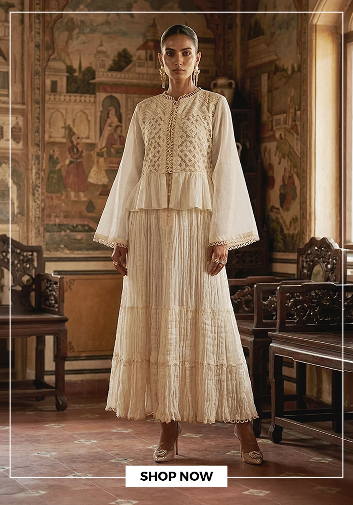 Aditi Somani white chanderi dress and jacket