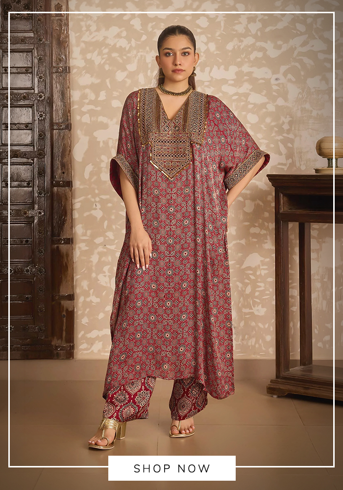 Ajrakh print kaftan and pant set
