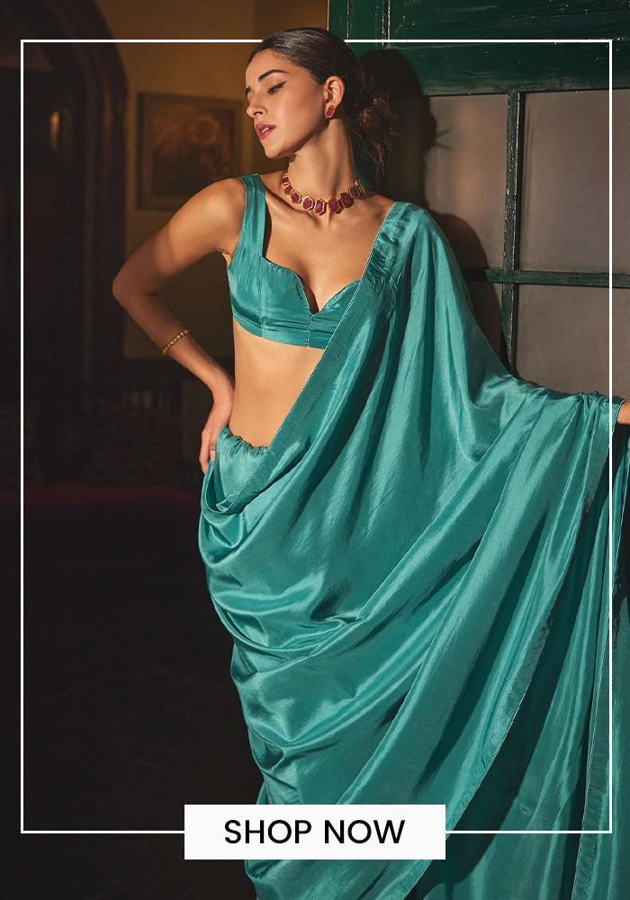 Ananya Panday in blue Ekaya Banaras silk saree