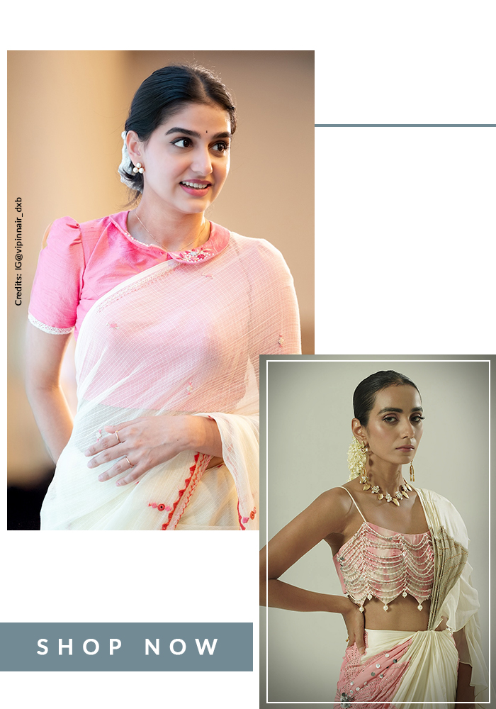 Anaswara Rajan in white saree and pink blouse