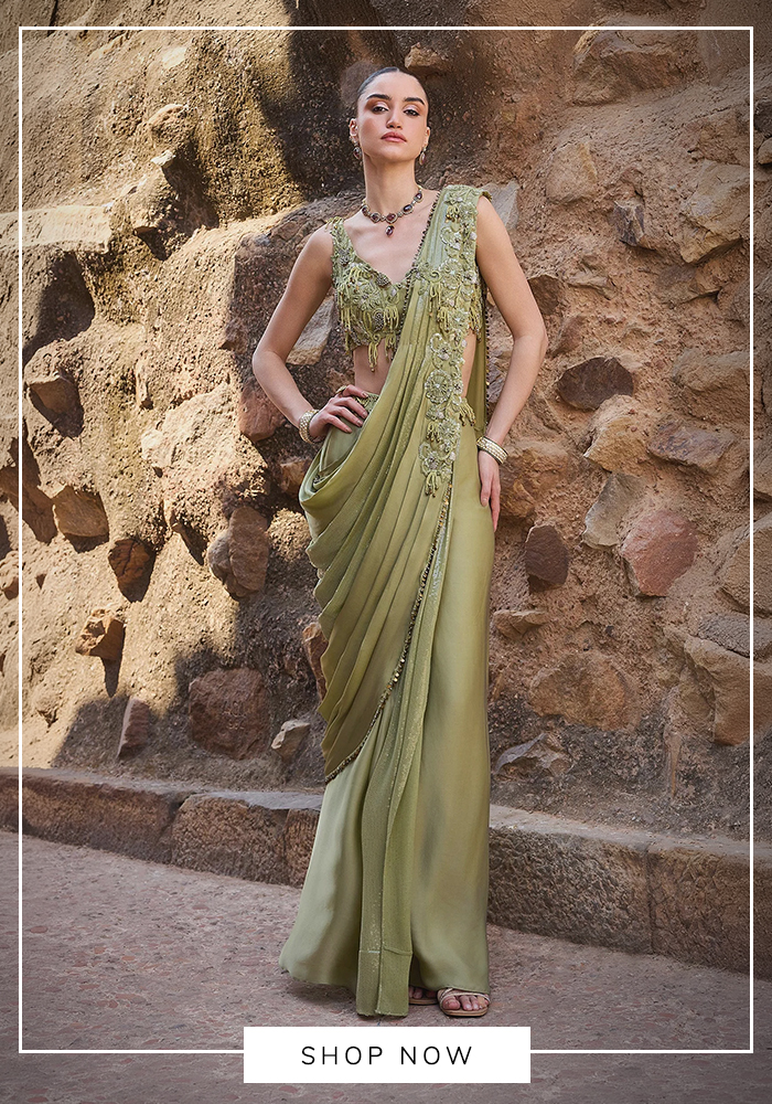 Awigna Sage Green Chanderi Saree