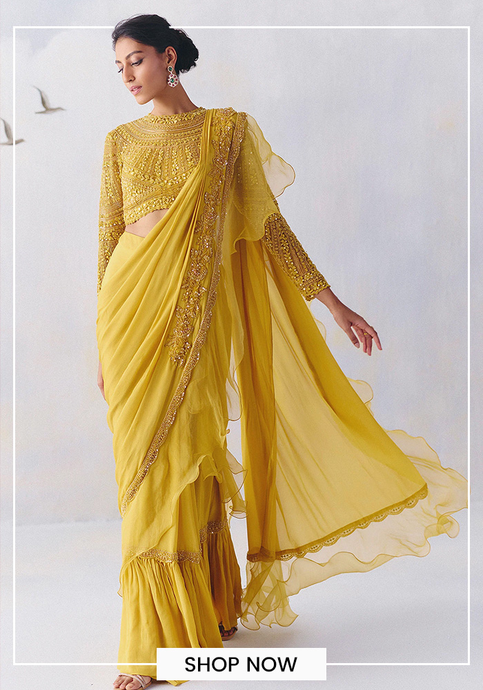Awigna's yellow ruffle saree