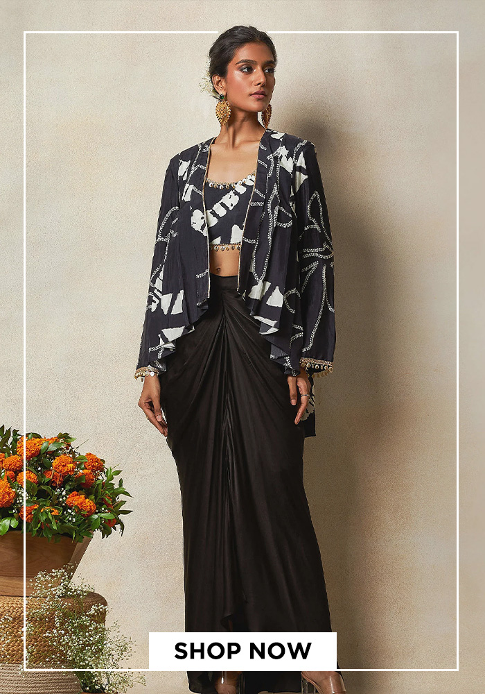 Bandhani print cape and draped skirt set