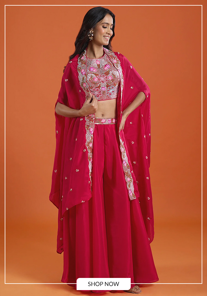 Bead embroidered cape and sharara set for mehendi (2)