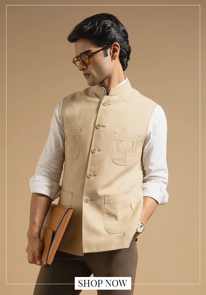 Beige utility down vest