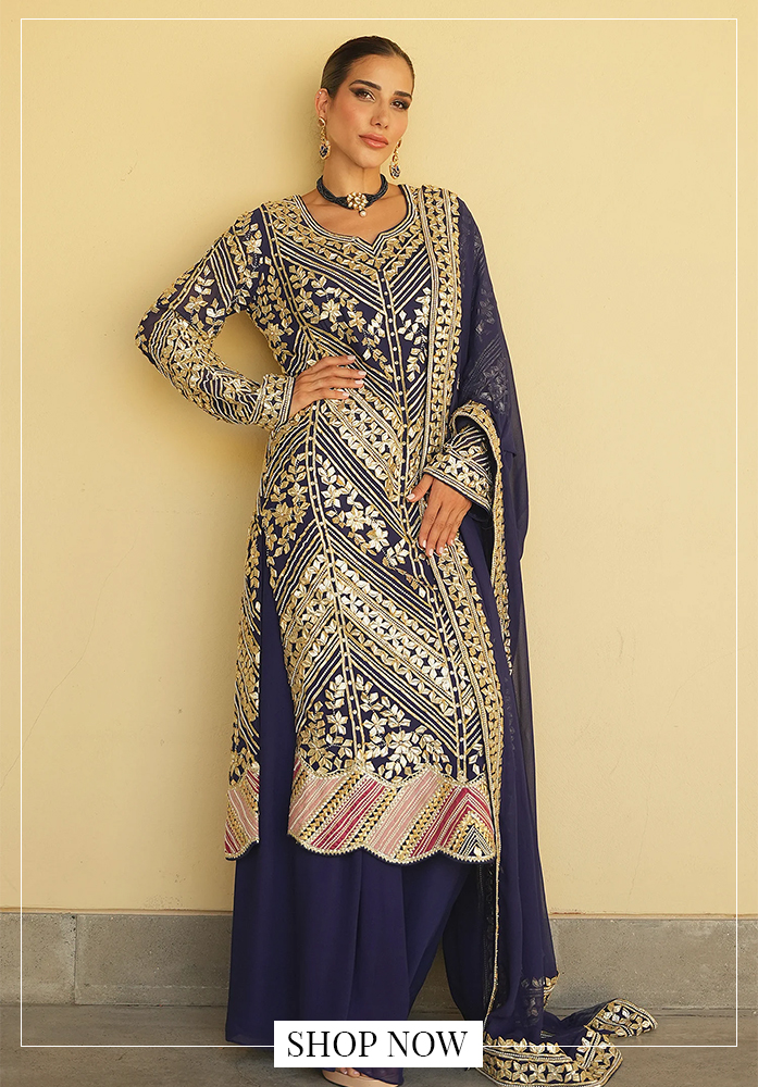 Blue embroidered kurta sharara set
