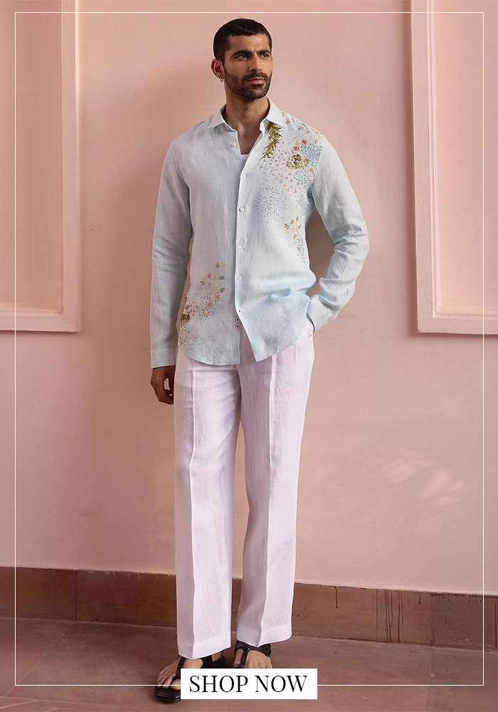Blue embroidered linen shirt
