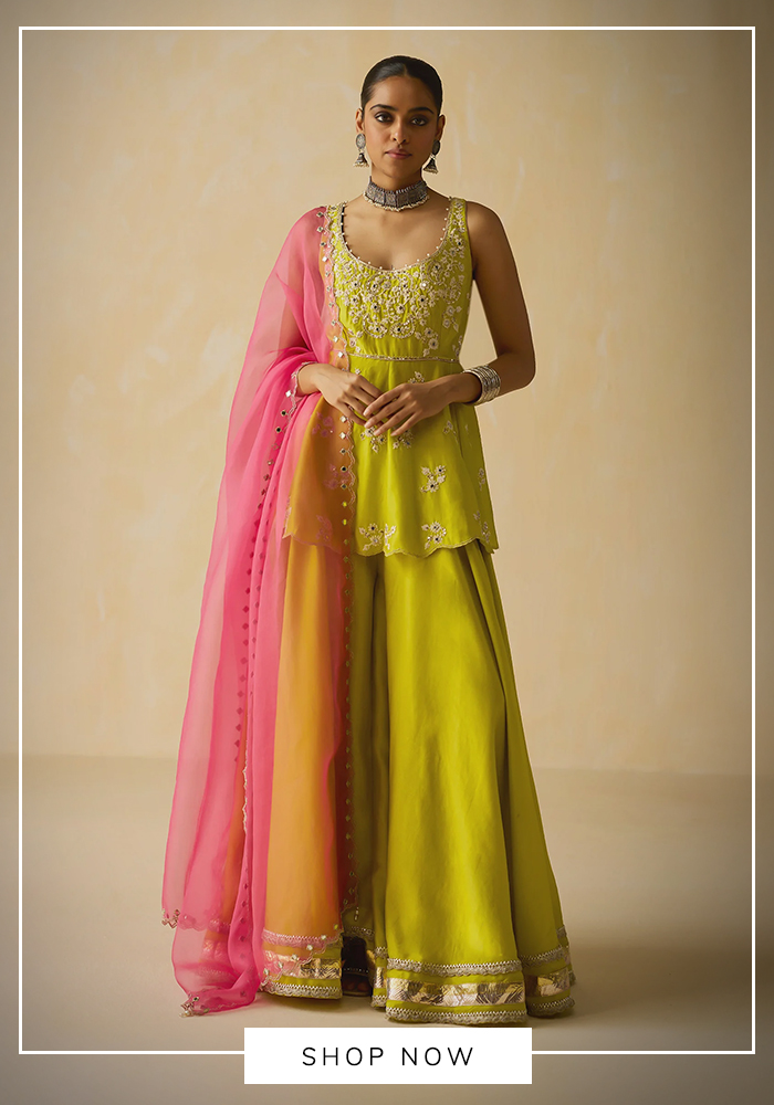 Chatreuse hand embroidered kurta lehenga set