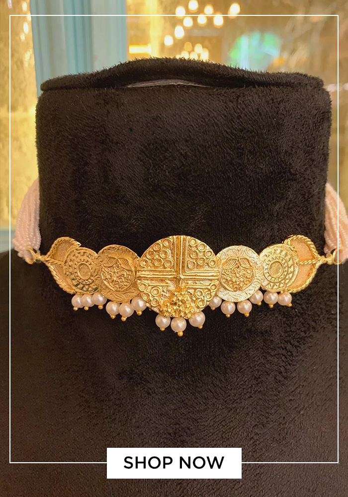 Coin Carved choker necklace