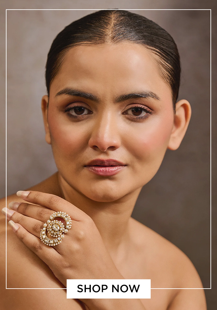 Crescent studded double ring