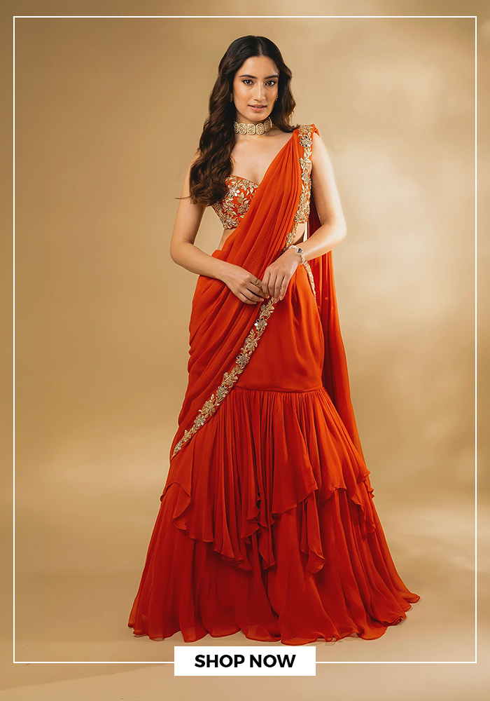 Dajwaree ruffled lehenga saree