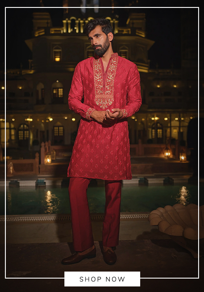 Darzi ruby zardozi embroidered kurta set