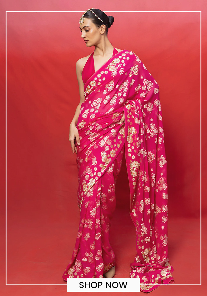 Ekaya fuschia chiffon saree
