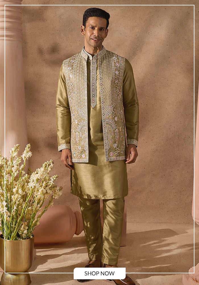 Embroidered Nehru jacket set