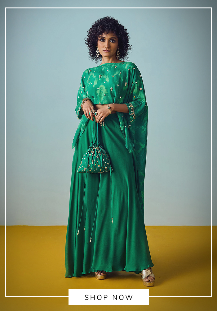 Emerald high low top and skirt set