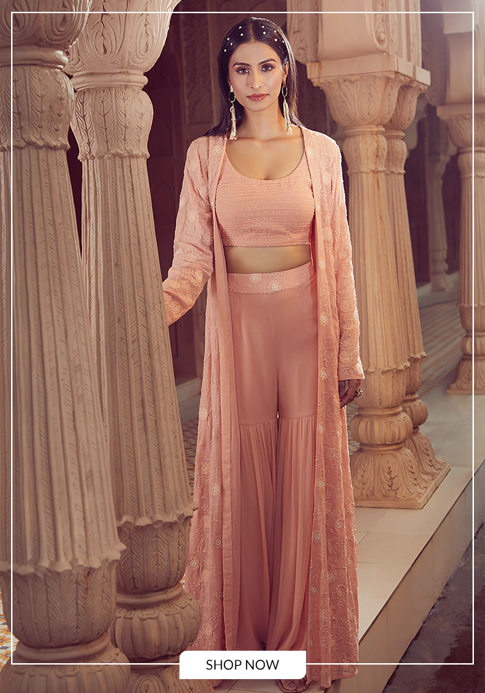 Floral embroidered jacket sharara set for sangeet
