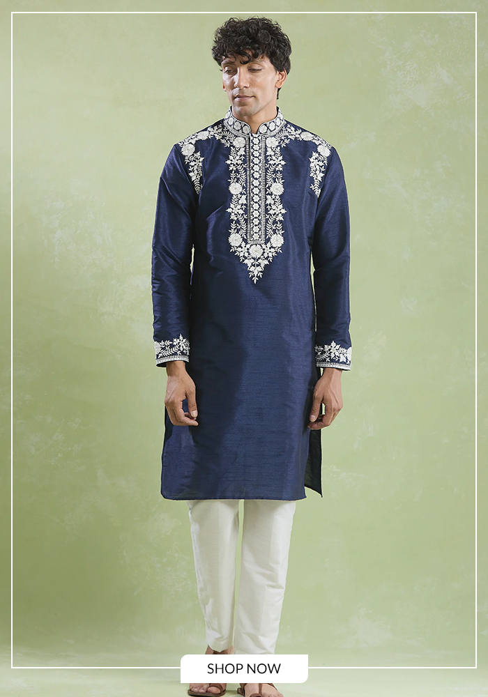 Floret embroidered kurta pyjama set