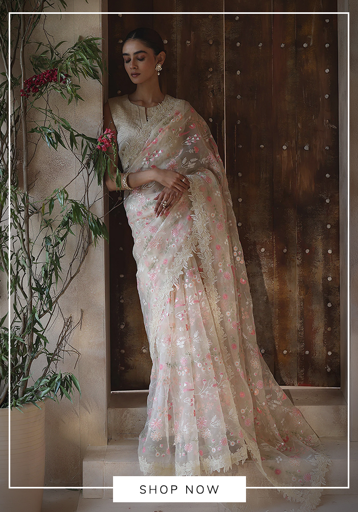 Flower embroidered saree