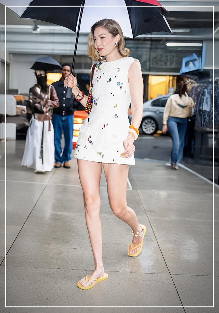 Gigi Hadid wearing anklets
