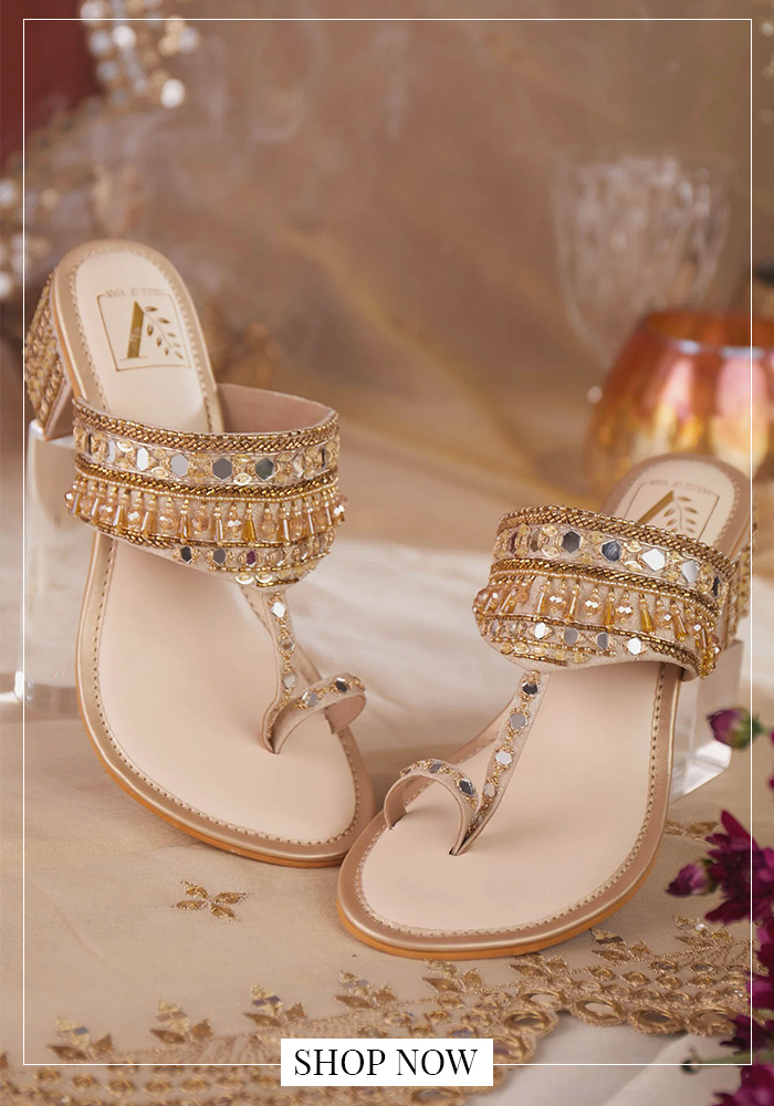 Gold crystal embellished block heel