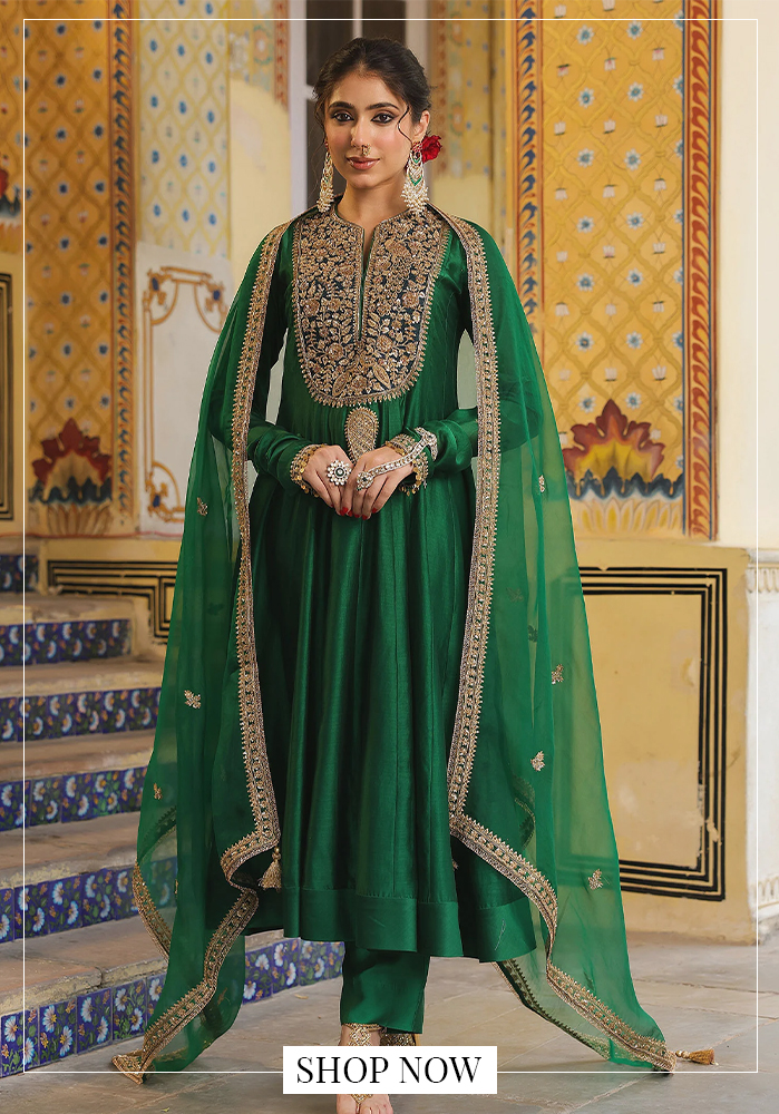 Green anarkali set