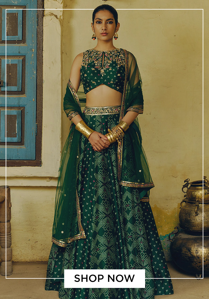 Green bandhej print lehenga
