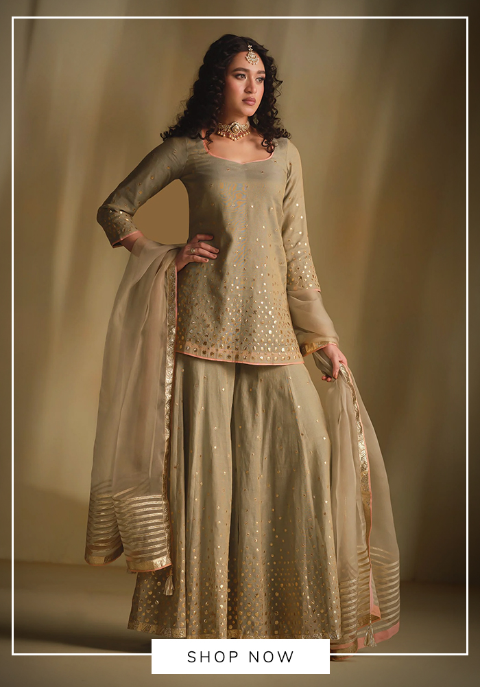 Hand embroidered kurta sharara set