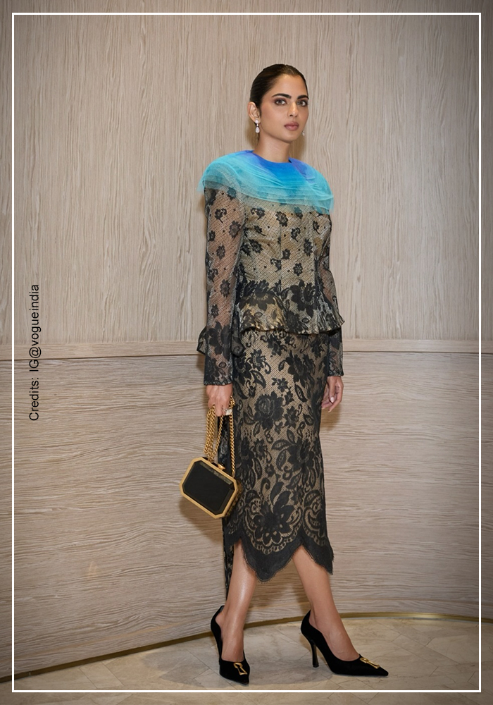 Isha Ambani at Schiaparelli lace dress