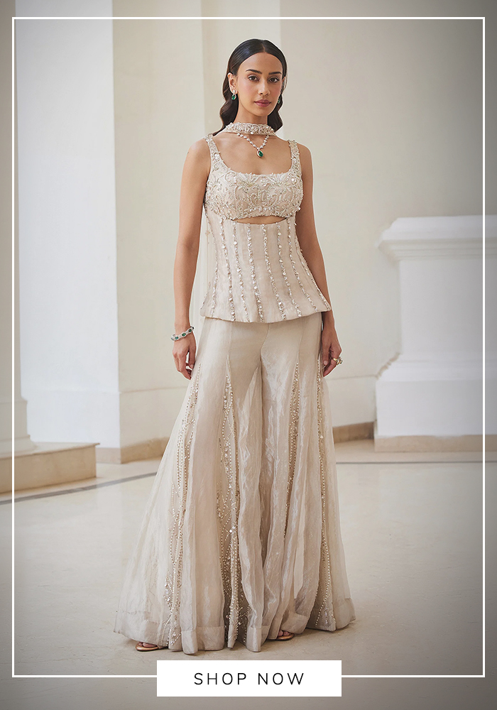 Ivory embellished kurta sharara set