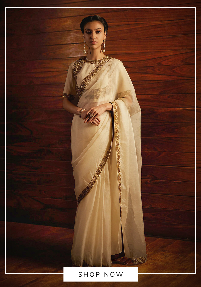 Ivory zardozi saree