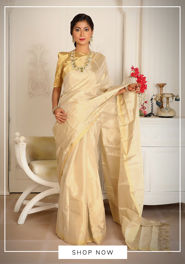 Ivory stripe pattern saree