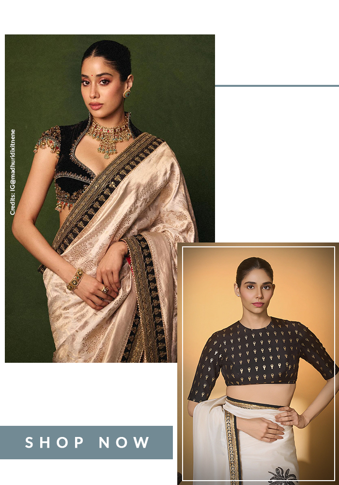 Janhvi Kapoor in black blouse and ivory saree