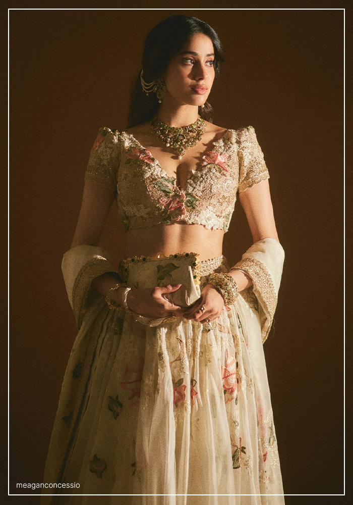 Janhvi wearing Anamika Khanna lehenga