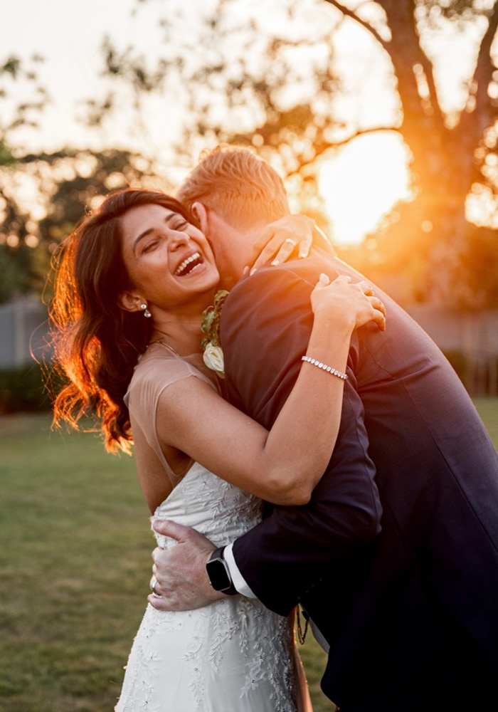 Jennifer Winget hugging her husband on their wedding