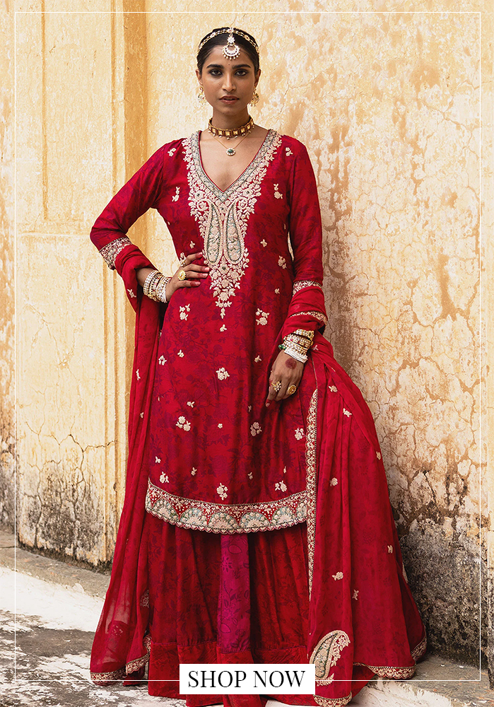 Kashmir inspired red kurta sharara set