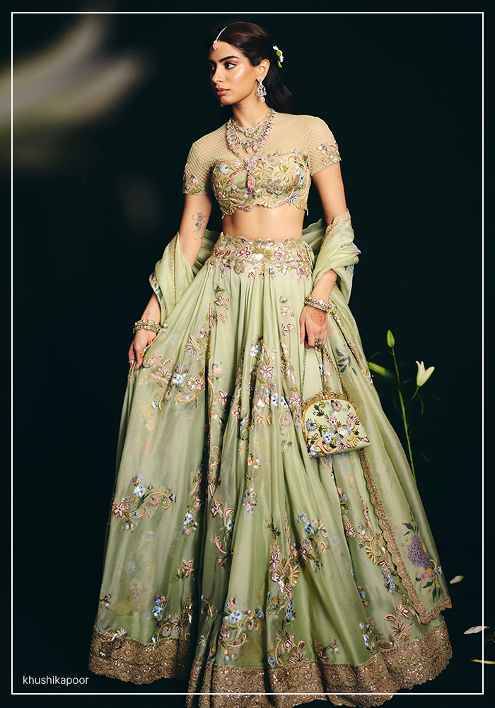 Khushi Kapoor in green Anamika Khanna lehenga
