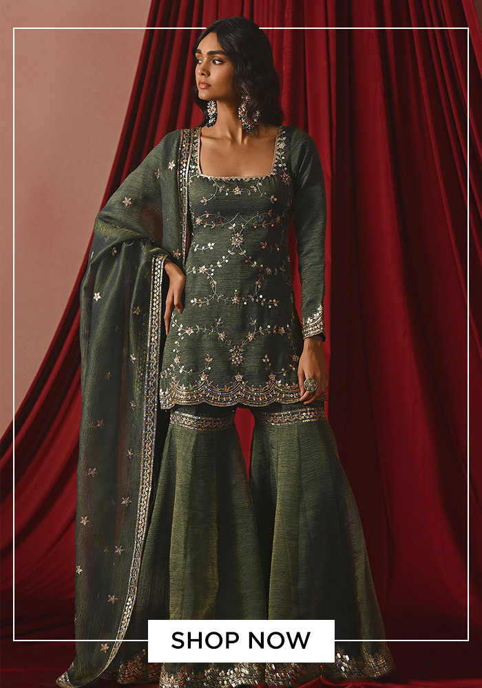 Lashkaraa floral embroidered kurta gharara set