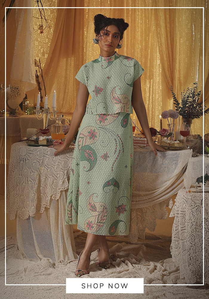 Mint green net skirt and top set