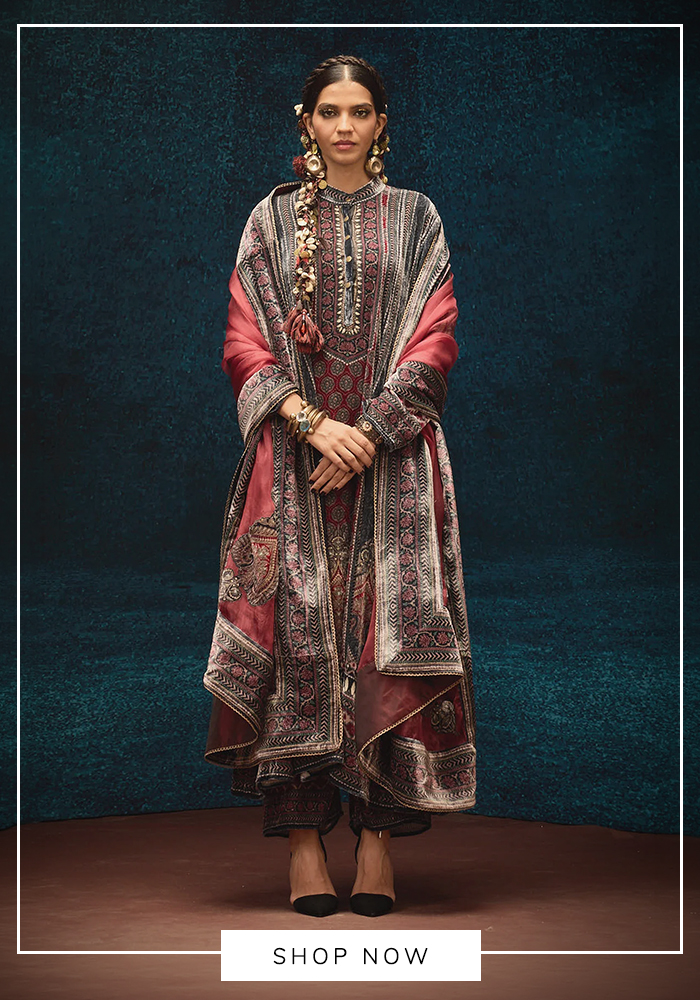 Multi color ajrakh print anarkali