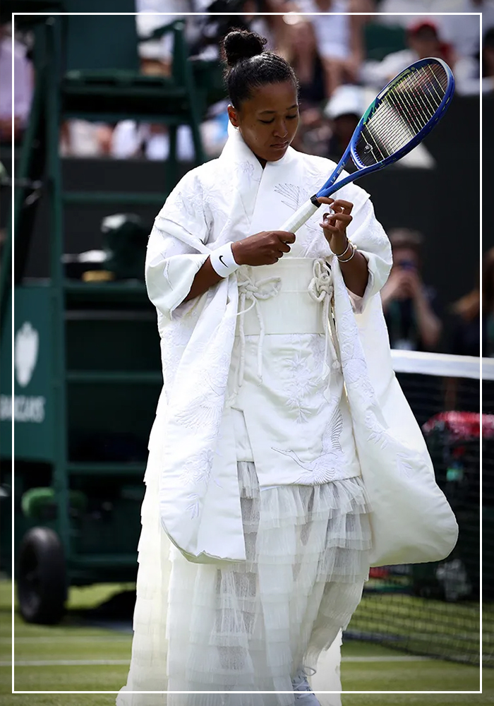 Naomi Osaka in white monochrome kimono