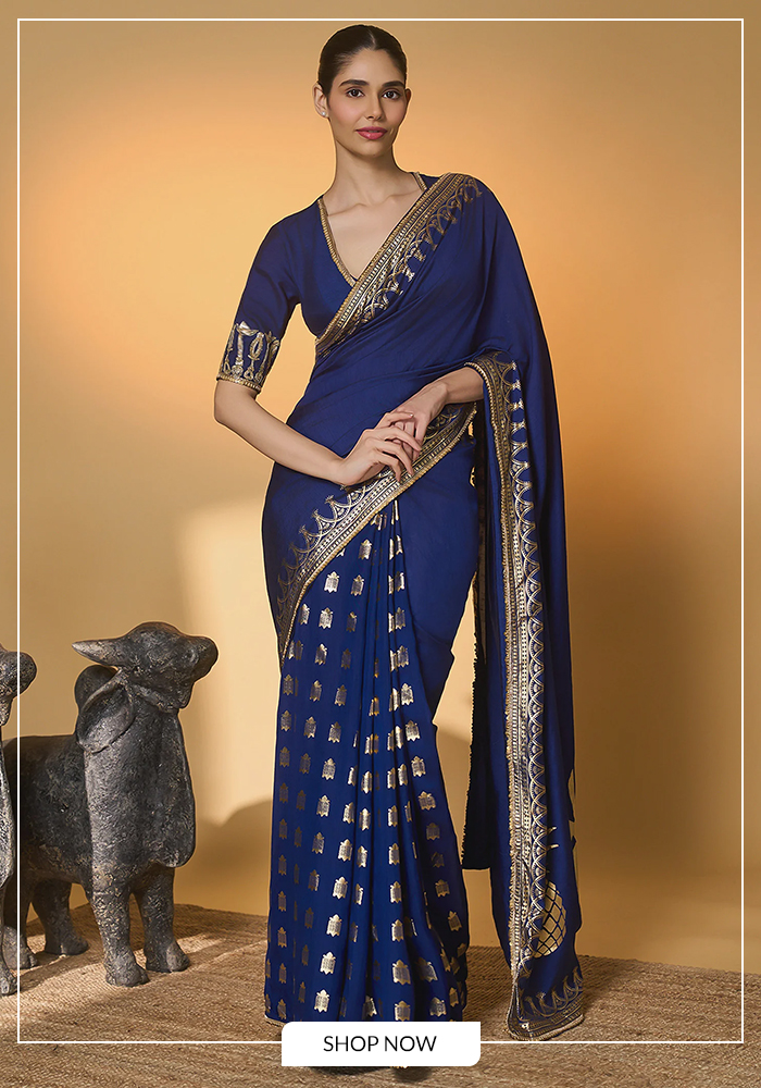 Navy raw silk saree