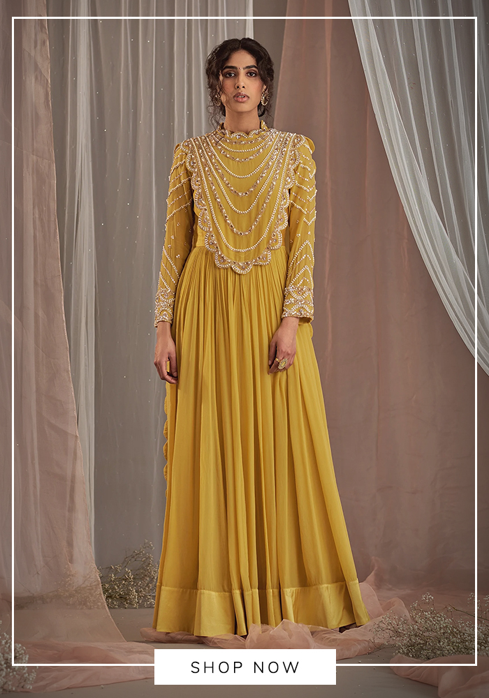Nidhika Shekhar yellow anarkali with attached dupatta