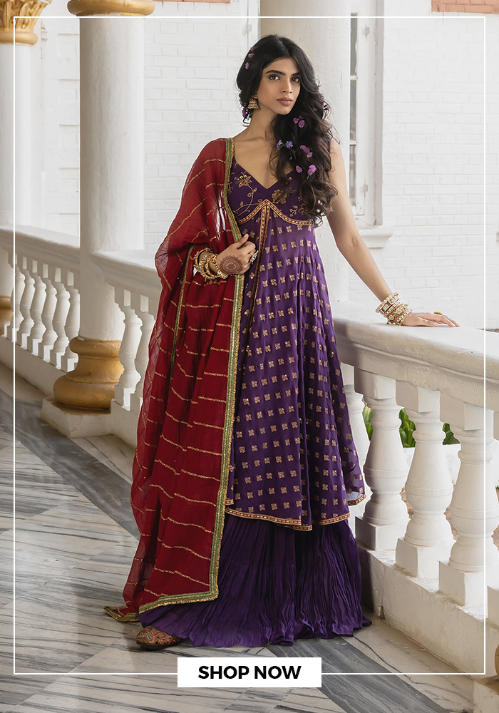Nimbu Mirchi embroidered anarkali sharara set