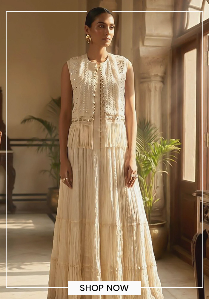Off-White Chanderi Dress & Jacket Set