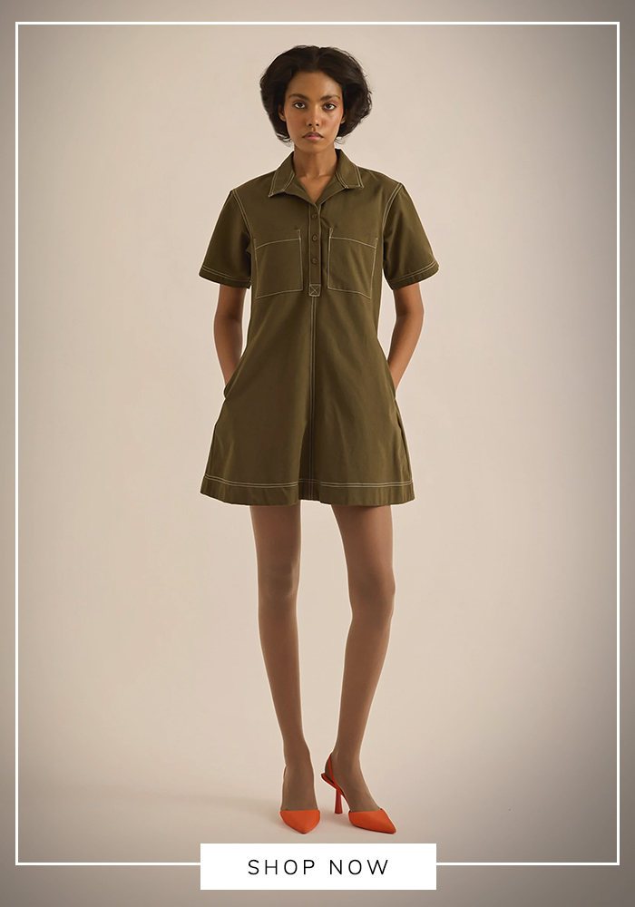Olive green front patch pocket dress