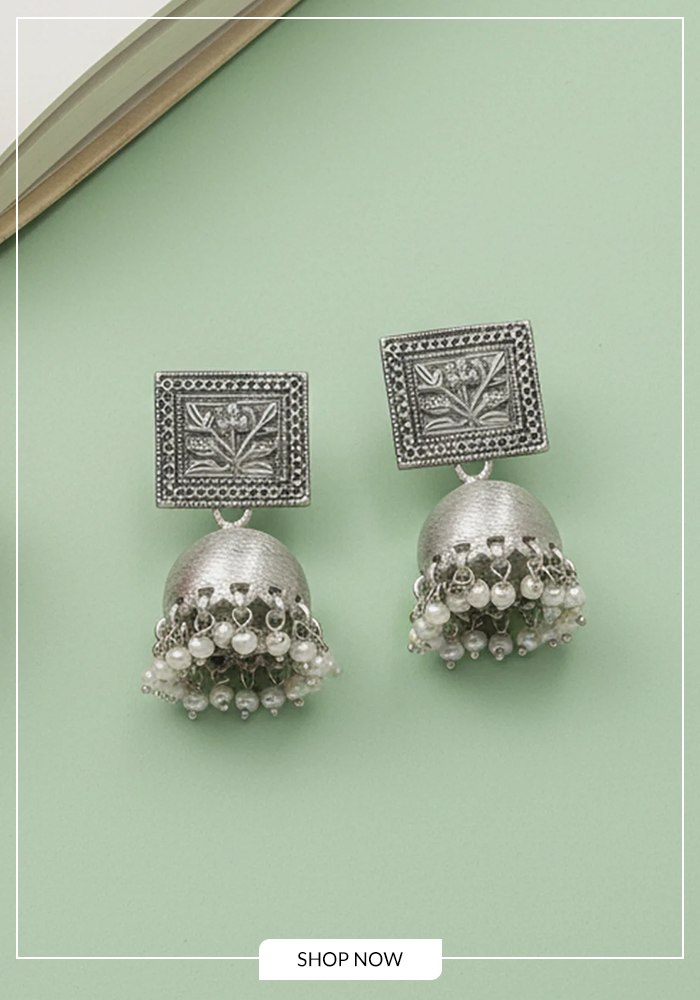 Oxidised silver jhumka earrings