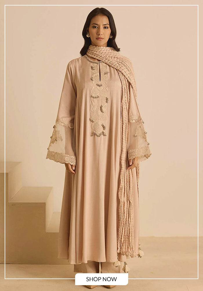 Peach cotton silk anarkali set