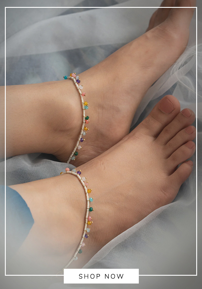 Pearl and stone drop anklet